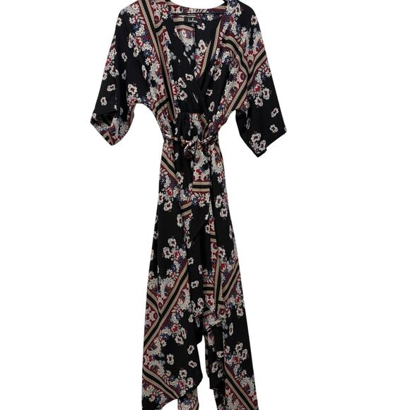 Lulus Women's Maxi Timeless Wrap Dress Black Floral Long‎ Sleeve Size S #142 - Picture 1 of 16